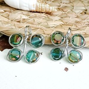 Glass Beaded Butterfly Pendant, Green & Silver, Wire Wrapped Pendant, 1"